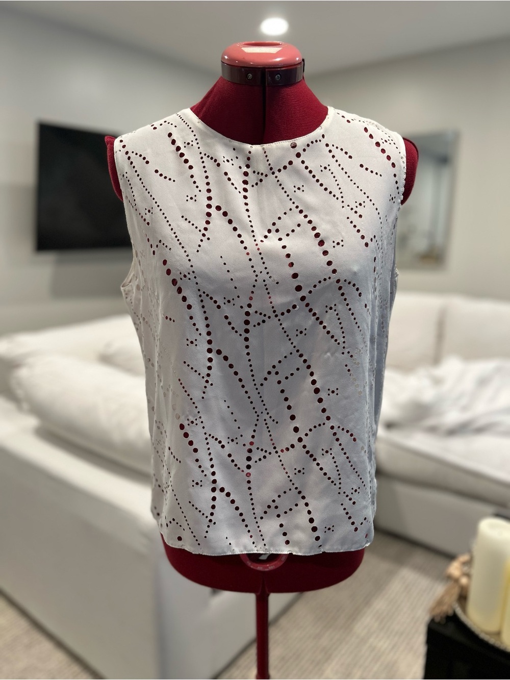 Zara White Tank Top with cut out small circles